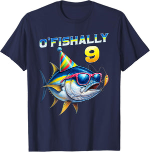 O'fishally 9 Years Old Funny Fishing 9th Birthday Tuna Fish T-Shirt - T-Shirt | Navy