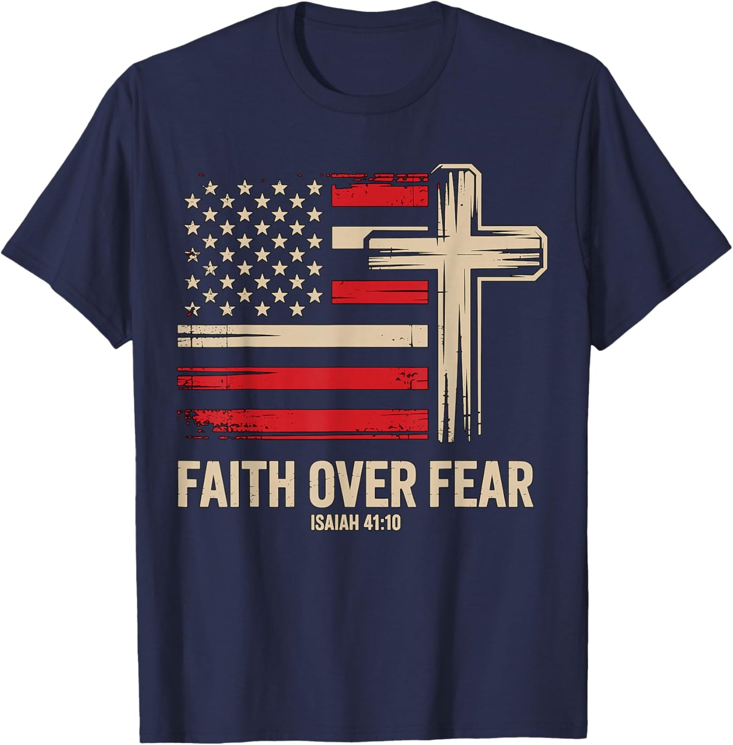 Faith Over Fear American Flag T-Shirt - T-Shirt | Navy