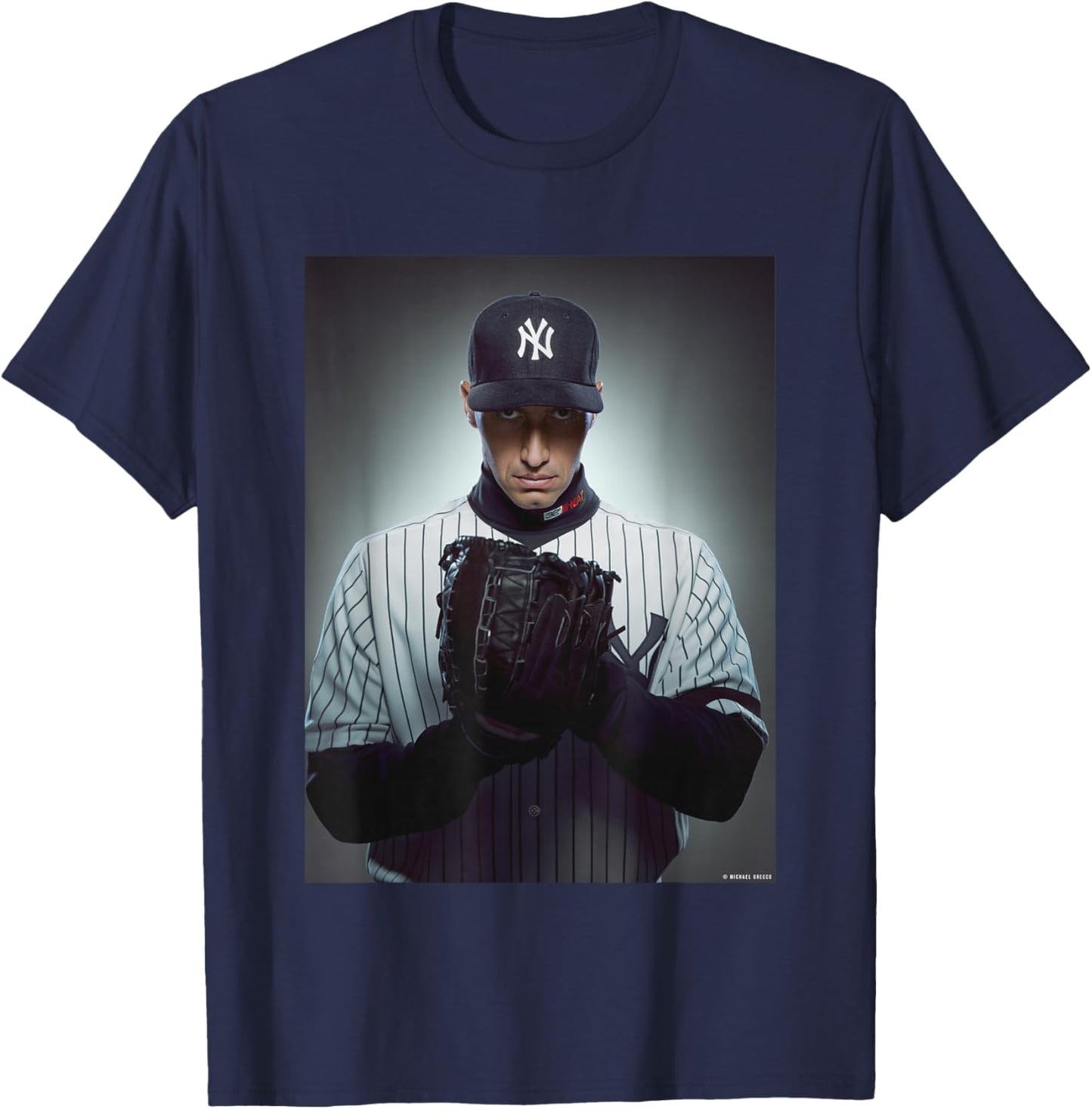 Andy Pettitte New York Yankees Catcher by Michael Grecco T-Shirt - T-Shirt | Navy
