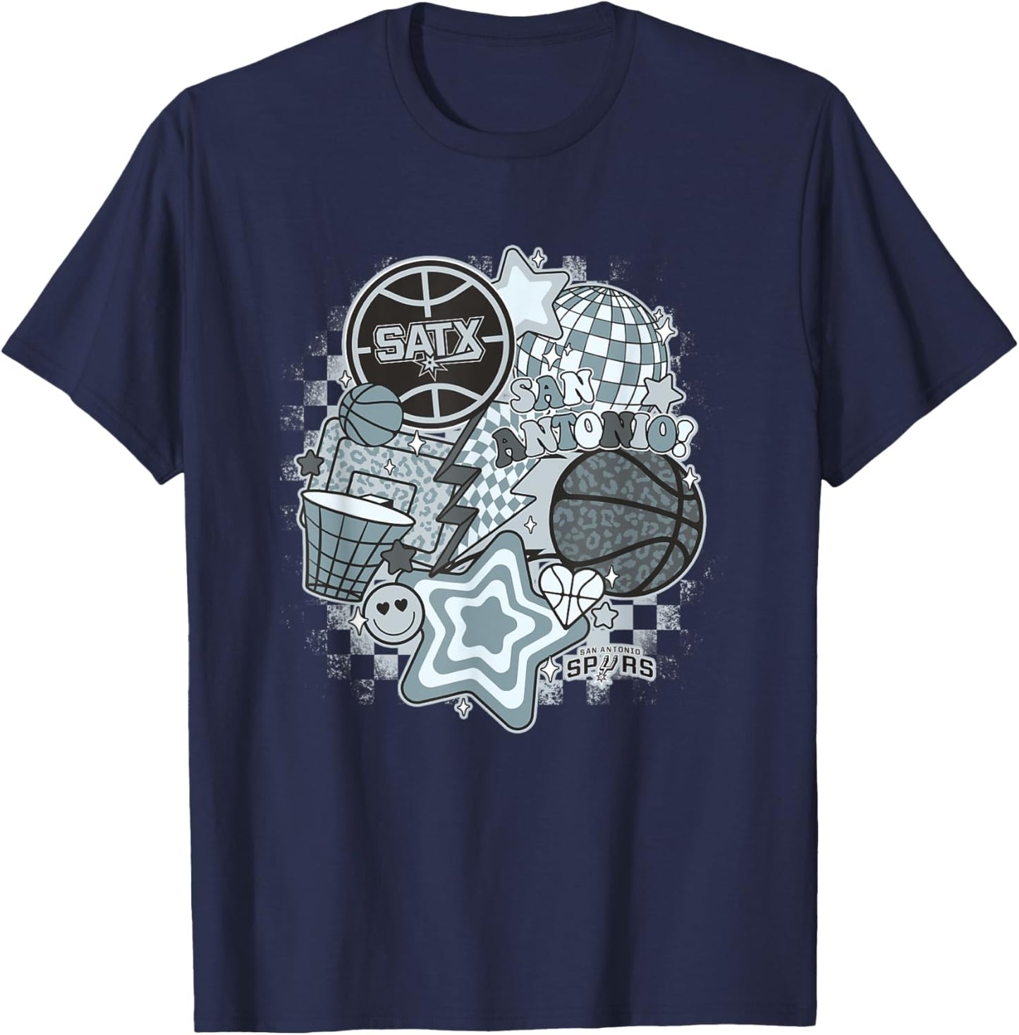 NBA San Antonio Spurs Psychedelic Basketball Collage T-Shirt - T-Shirt | Navy