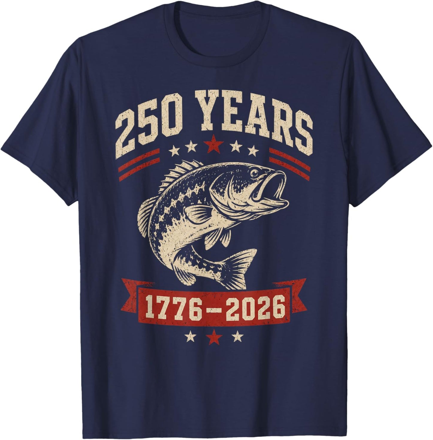 Patriotic Fish Freedom Flag 250 Years USA Fishing 4th July T-Shirt - T-Shirt | Navy
