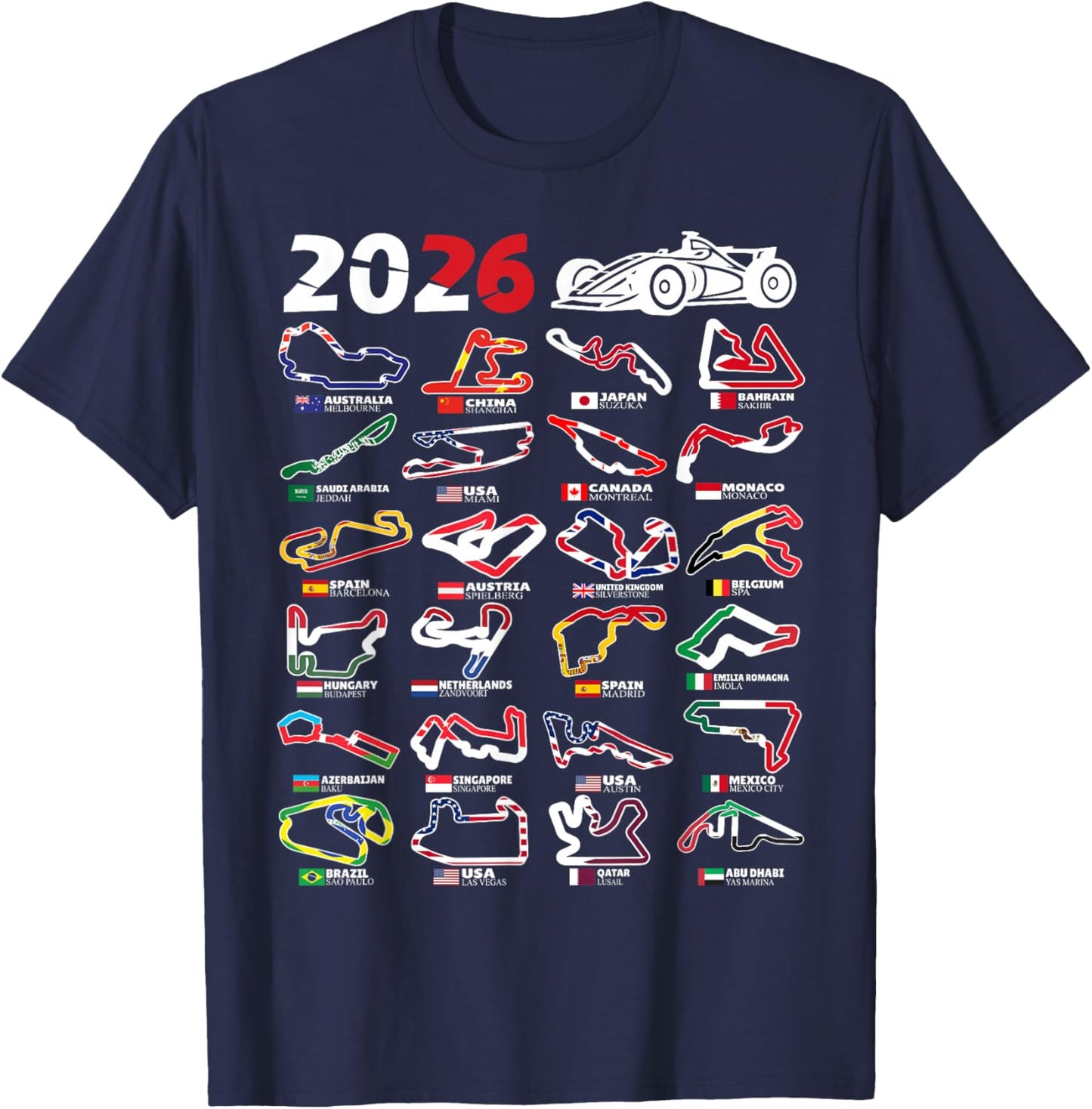 2026 Calendar Circuits Racing Fan T-Shirt - T-Shirt | Navy