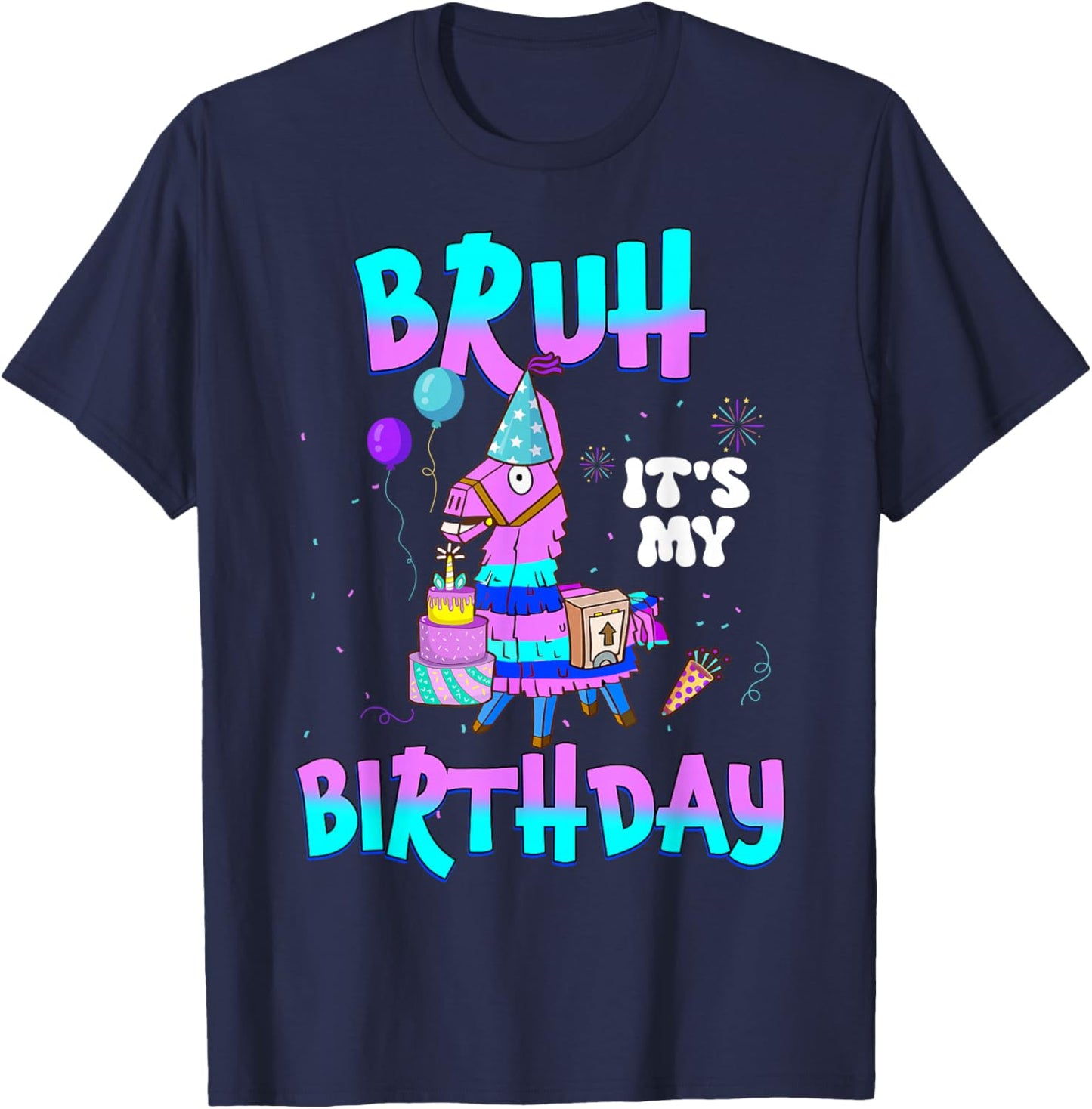 Bruh Its My Birthday Llama Matching Outfit Boy Girl Kid Bday T-Shirt - T-Shirt | Navy