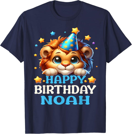 Celebrating Noah's Birthday Party with a cute Lion T-Shirt - T-Shirt | Navy
