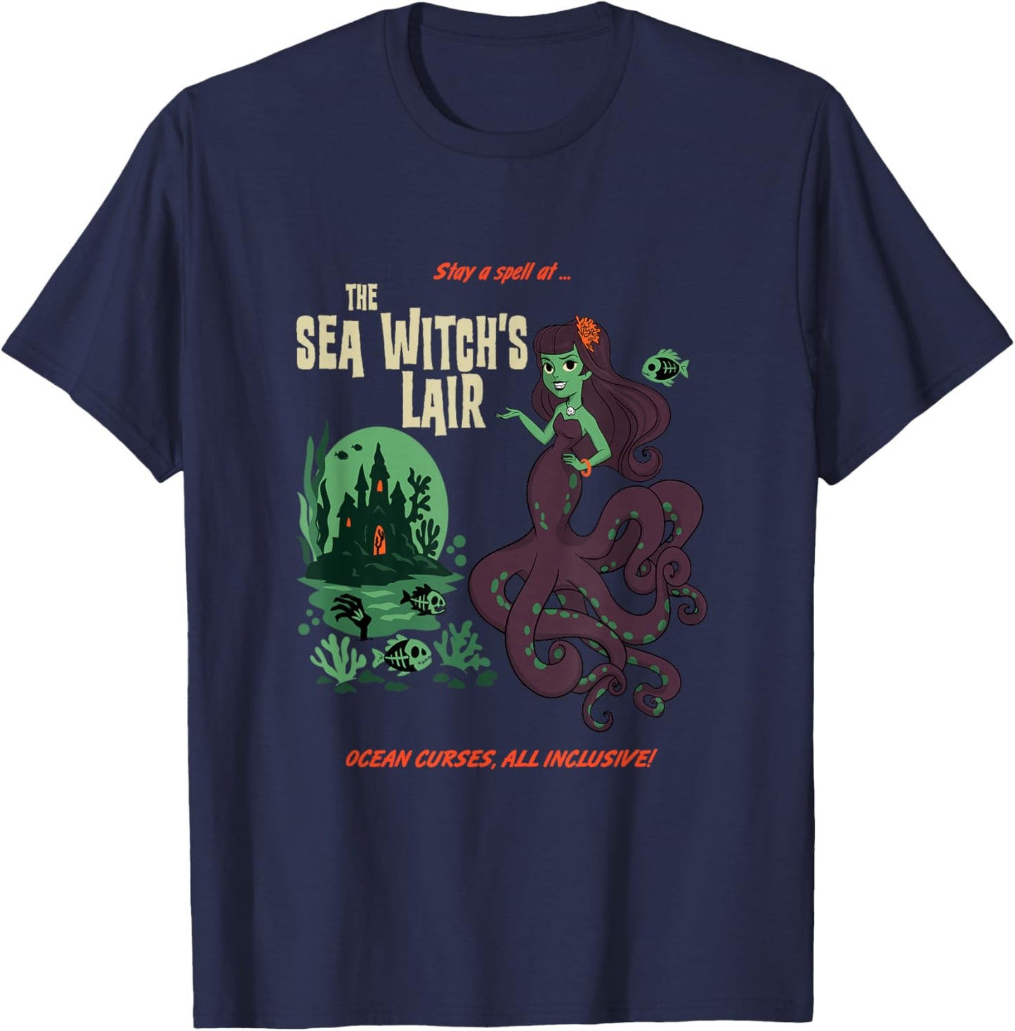 Sea Witch's Lair - Retro Kitsch, Mermaid & Witch core T-Shirt - T-Shirt | Navy