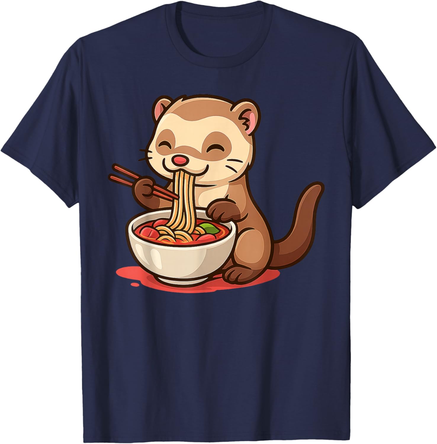 Anime Kawaii Ferret Eating Ramen Noodles Men Women Teen Kids T-Shirt - T-Shirt | Navy