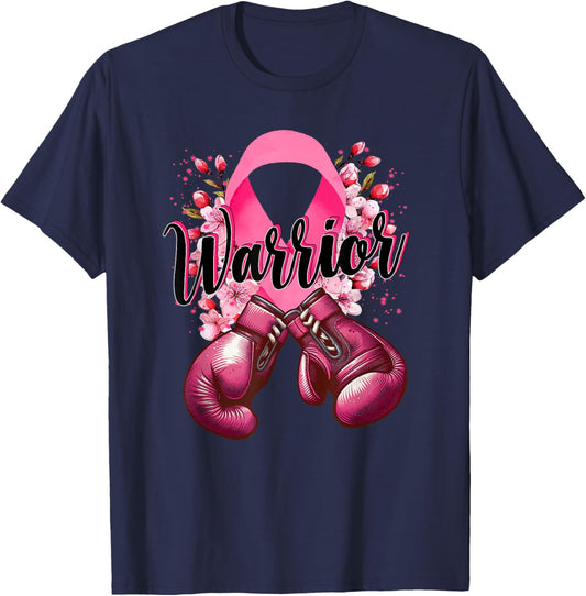 Warrior Boxing Gloves Pink Ribbon Breast Cancer Awareness T-Shirt - T-Shirt | Navy