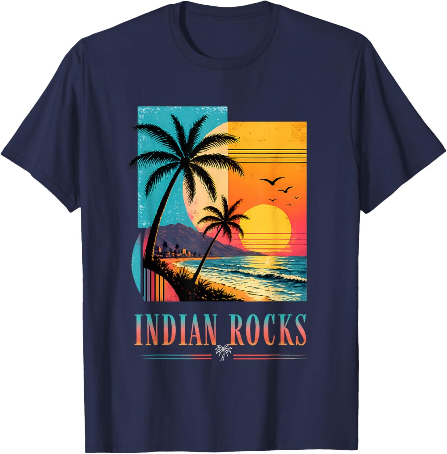 Indian Rocks Beach Sunset 2026 Summer Vacation Retro Vibes T-Shirt - T-Shirt | Navy