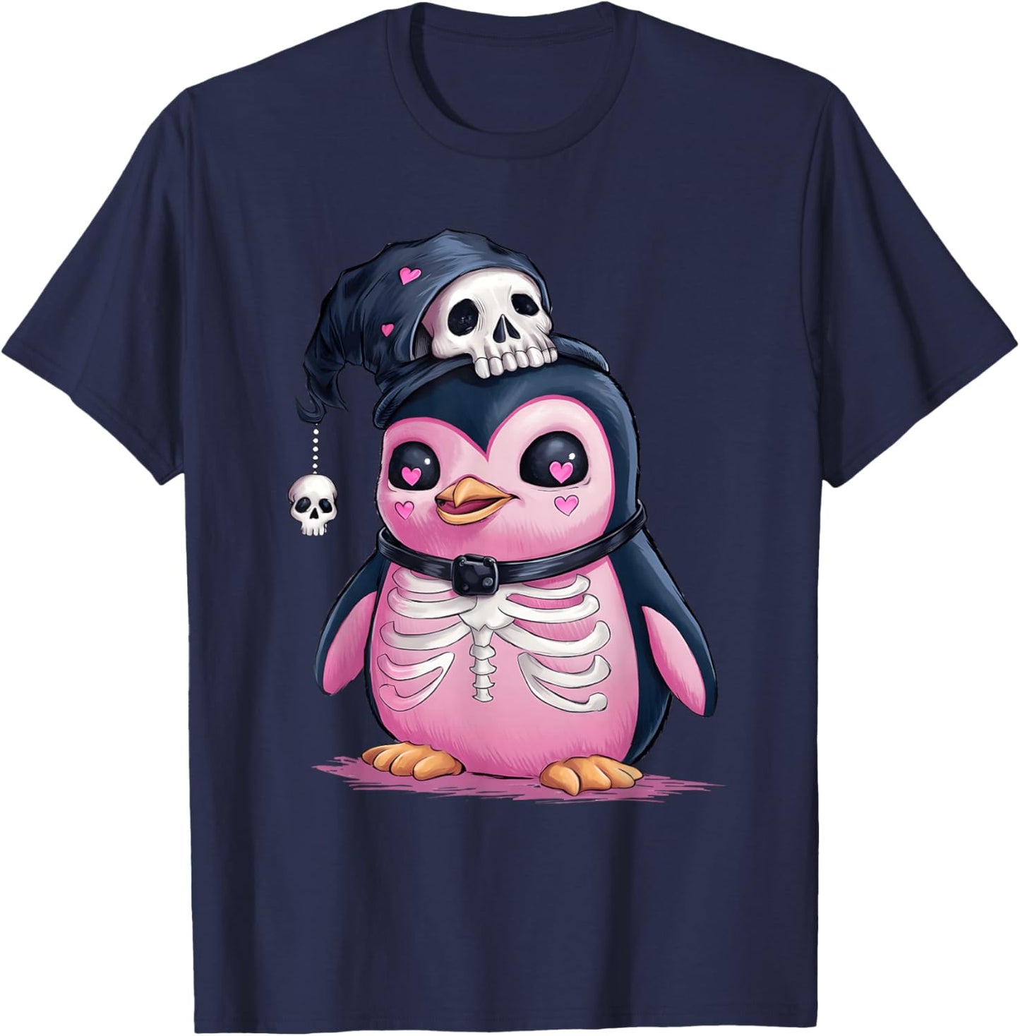 Kawaii Gothic Penguin Skulls Goth Pink Pastel graphic art T-Shirt - T-Shirt | Navy