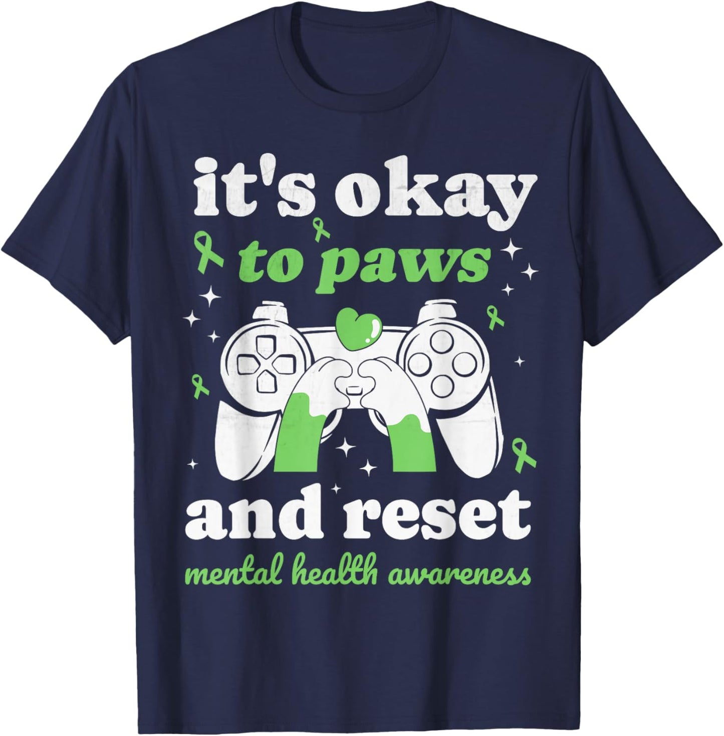 Cat Mental Health Awareness Month Gamer Paws Men's Kid's T-Shirt - T-Shirt | Navy