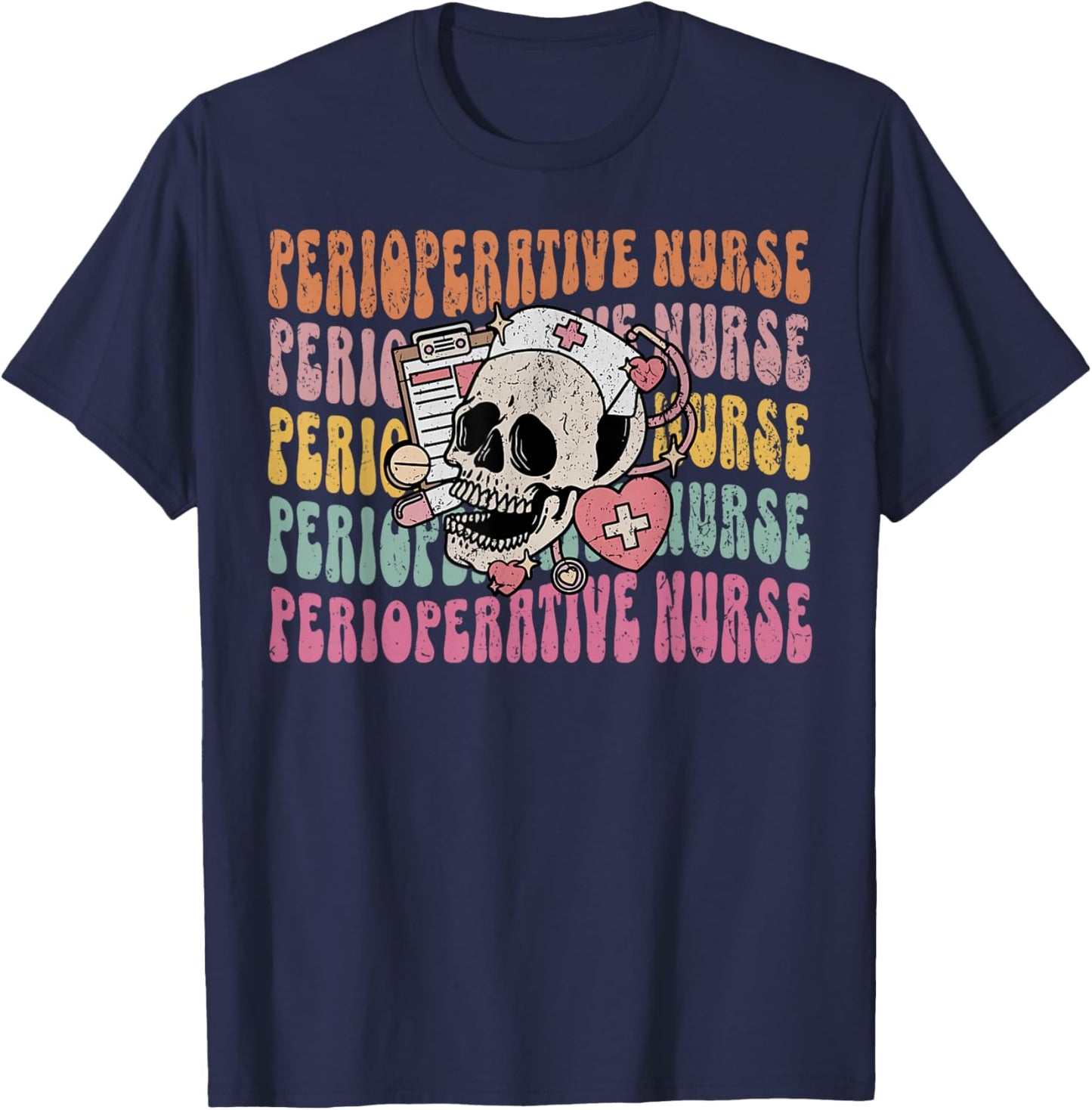 Retro Perioperative Nurse Future OR Nurse Skeleton Halloween T-Shirt - T-Shirt | Navy