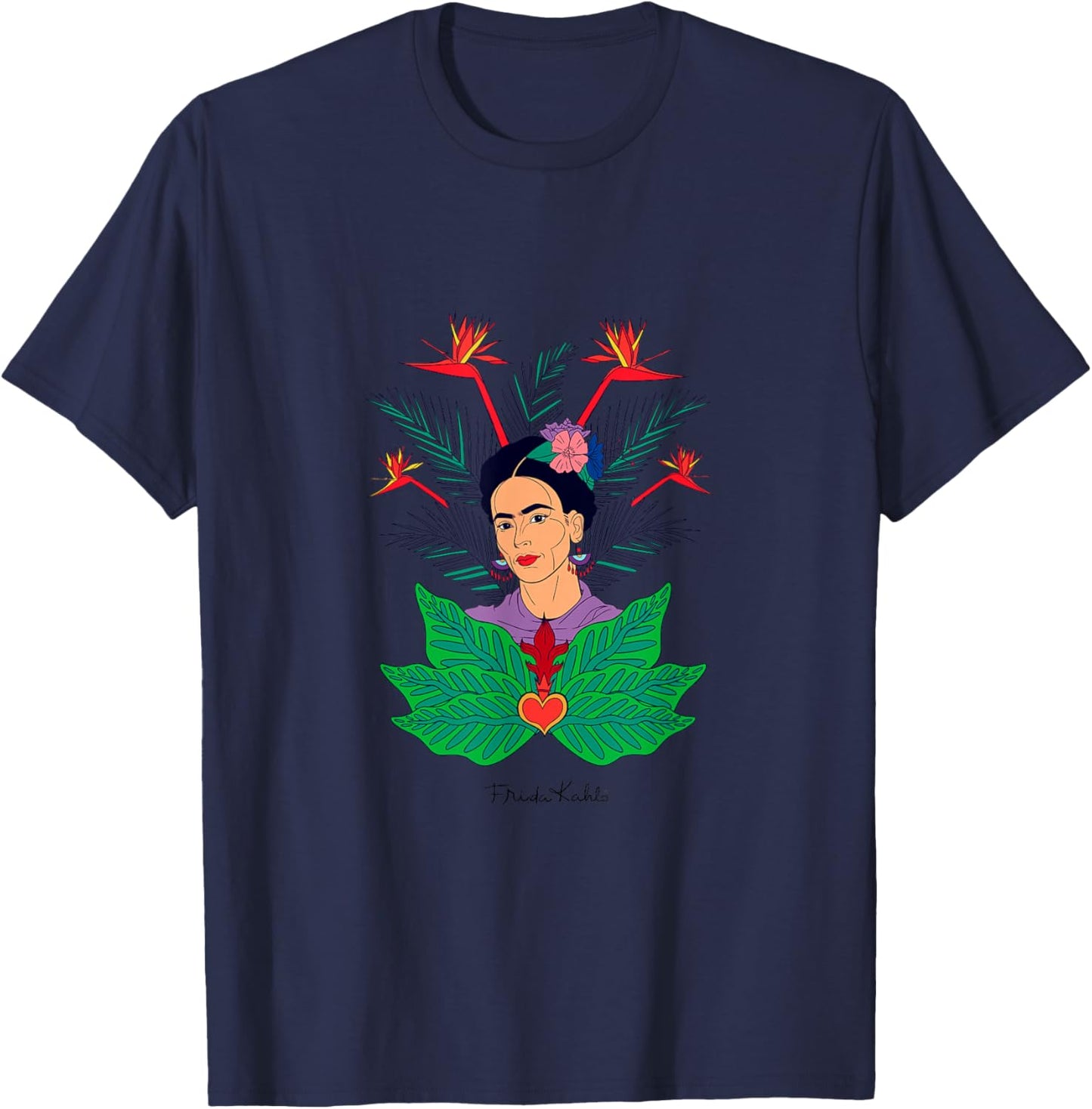 Frida Kahlo Flowers Portrait Graphic Art Feminism PAPL248 T-Shirt - T-Shirt | Navy