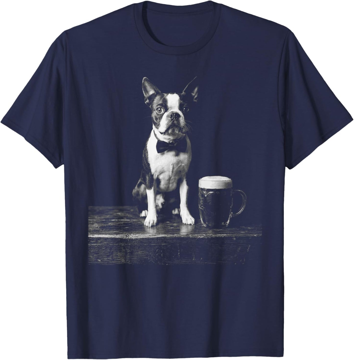 Boston Terrier Drinking Beer Funny Dog Meme T-Shirt - T-Shirt | Navy
