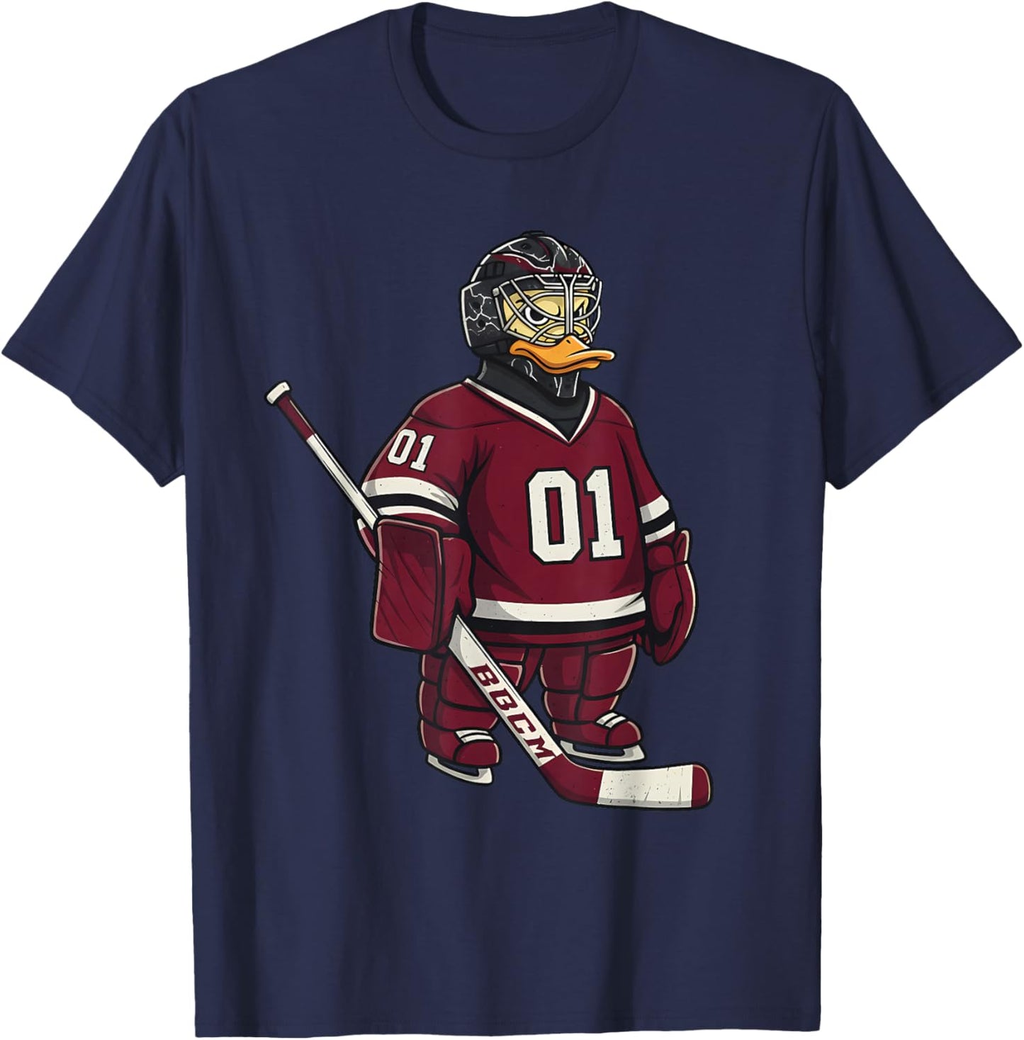 Duck Goalie Hockey Player Cartoon Animal Sports T-Shirt - T-Shirt | Navy