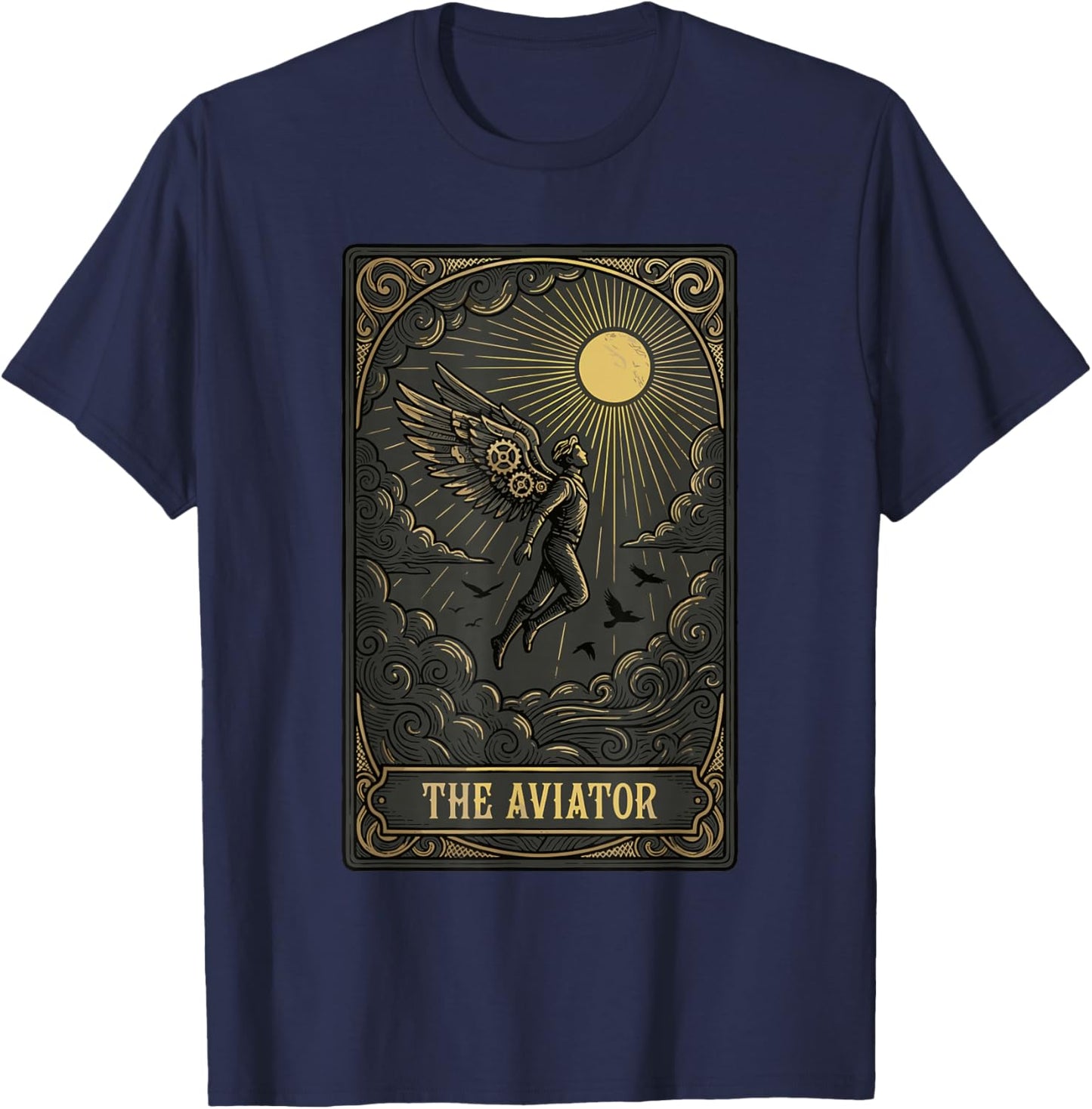 Vintage Tarot Card Style Mechanical Wings Aviation Design T-Shirt - T-Shirt | Navy