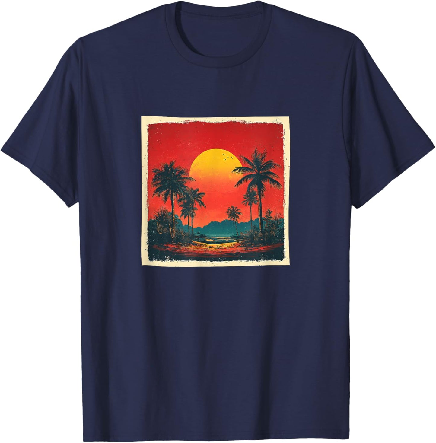 Desert Oasis Vintage Landscape Graphic T-Shirt - T-Shirt | Navy