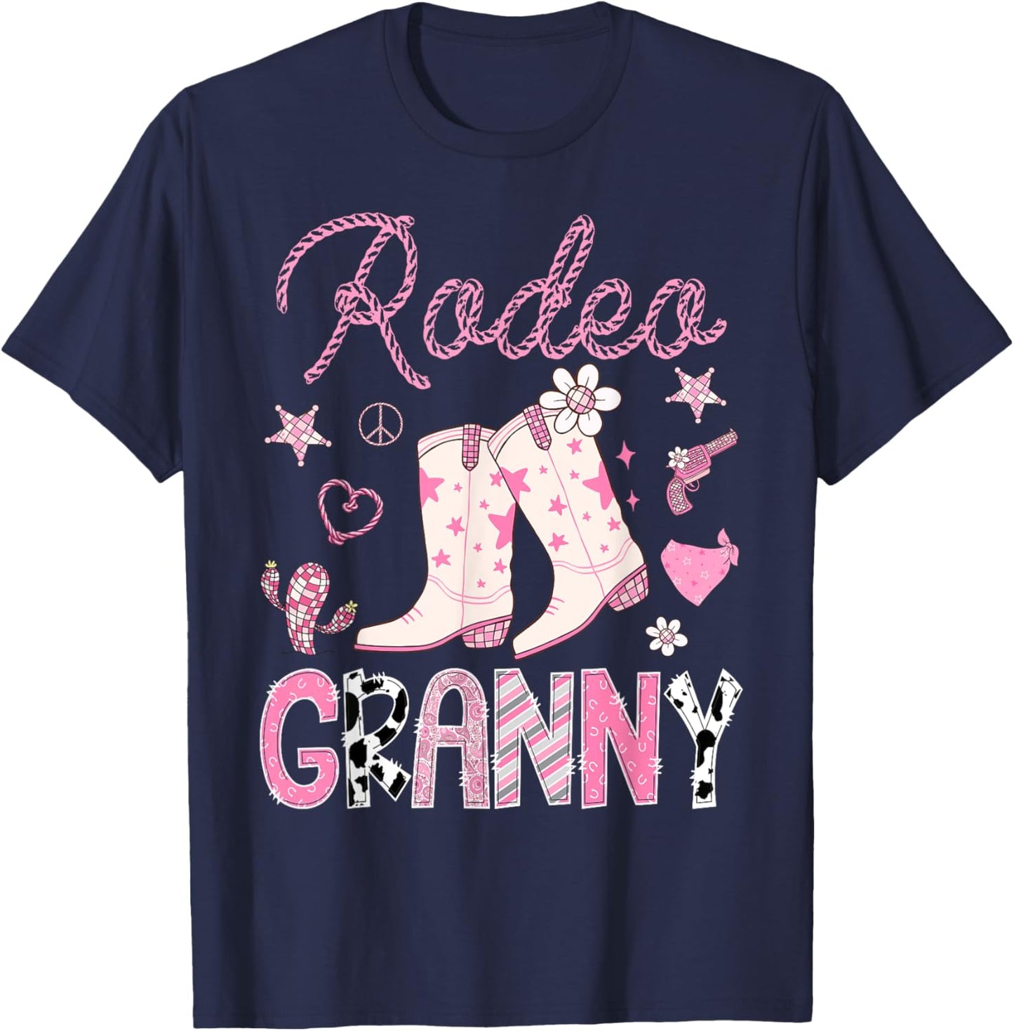 Rodeo Granny Pink Boots Disco CowGirl Birthday Party T-Shirt - T-Shirt | Navy