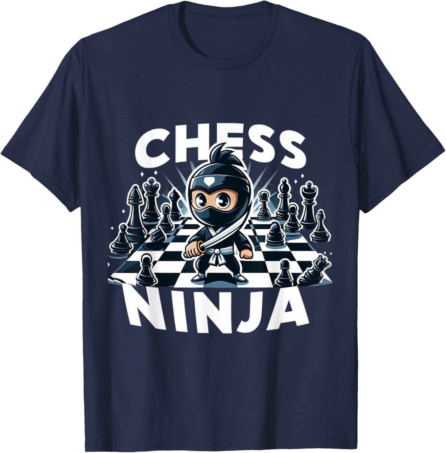 Chess Ninja Cartoon Kids Boys Girls Player Children's Youth T-Shirt - T-Shirt | Navy