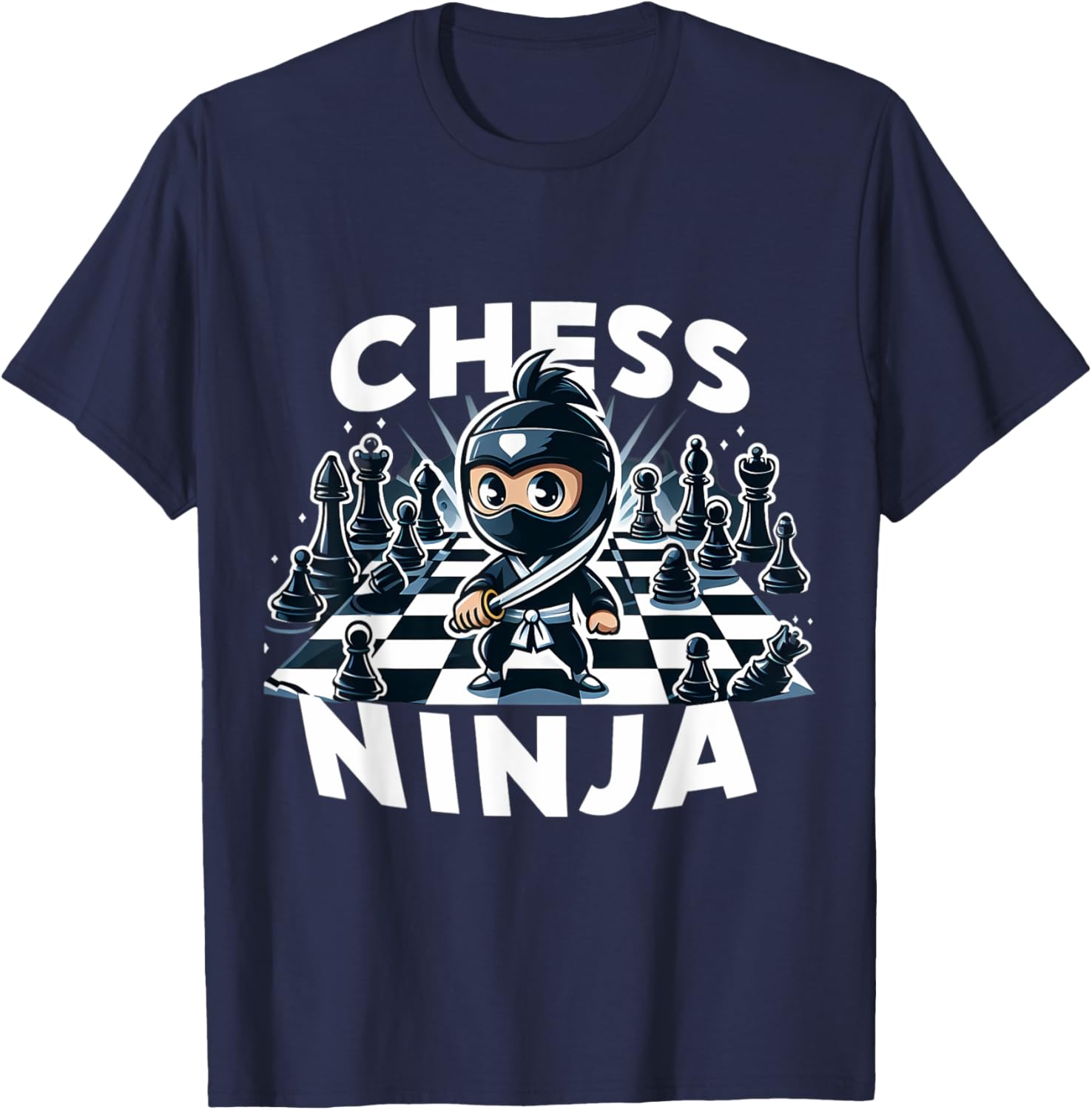 Chess Ninja Cartoon Kids Boys Girls Player Children's Youth T-Shirt - T-Shirt | Navy