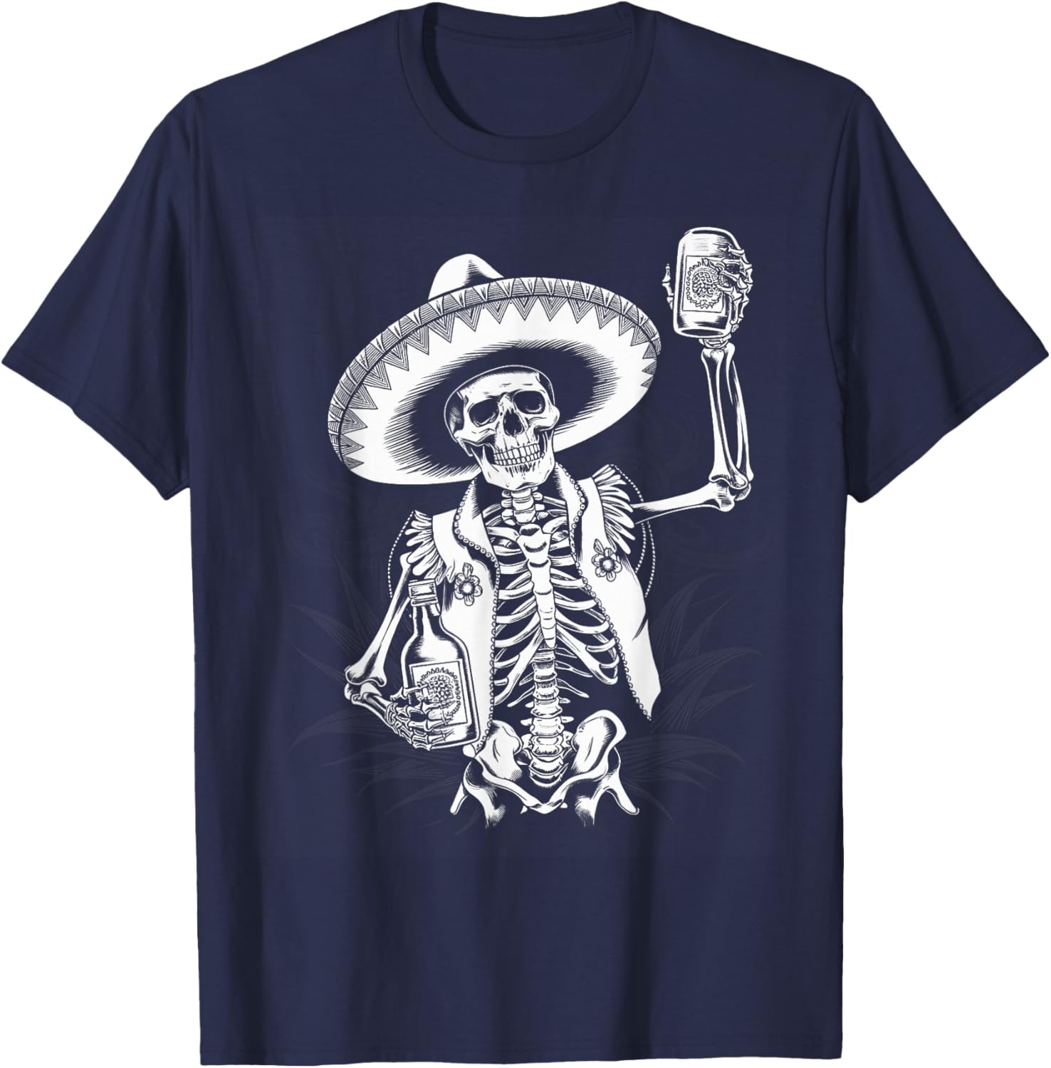 Mexico Vintage Skeleton Tequila Dia De Los Muertos Mexican T-Shirt - T-Shirt | Navy