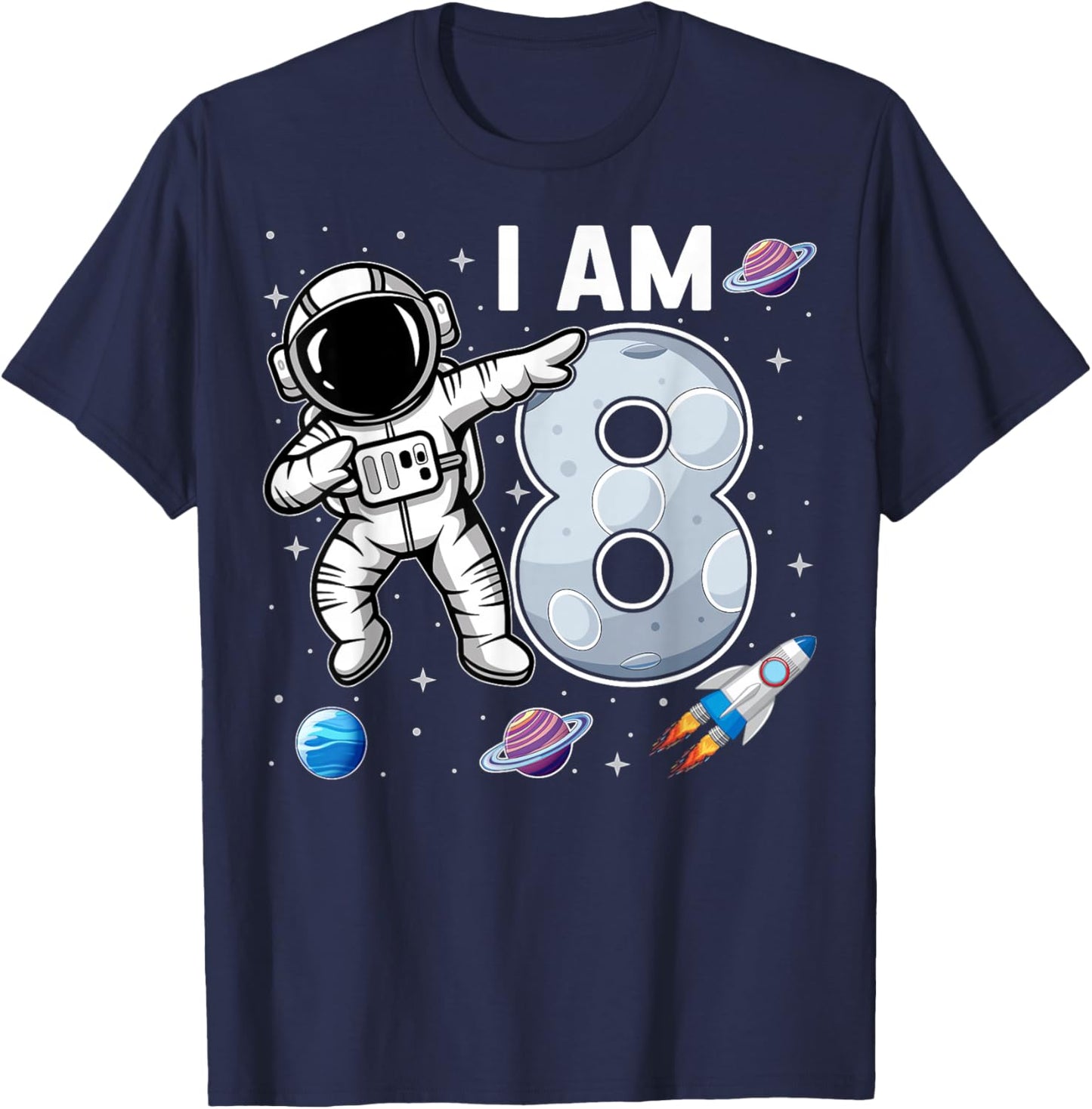 I'm 8 Dabbing Astronaut Space Kids 8th Birthday Party T-Shirt - T-Shirt | Navy