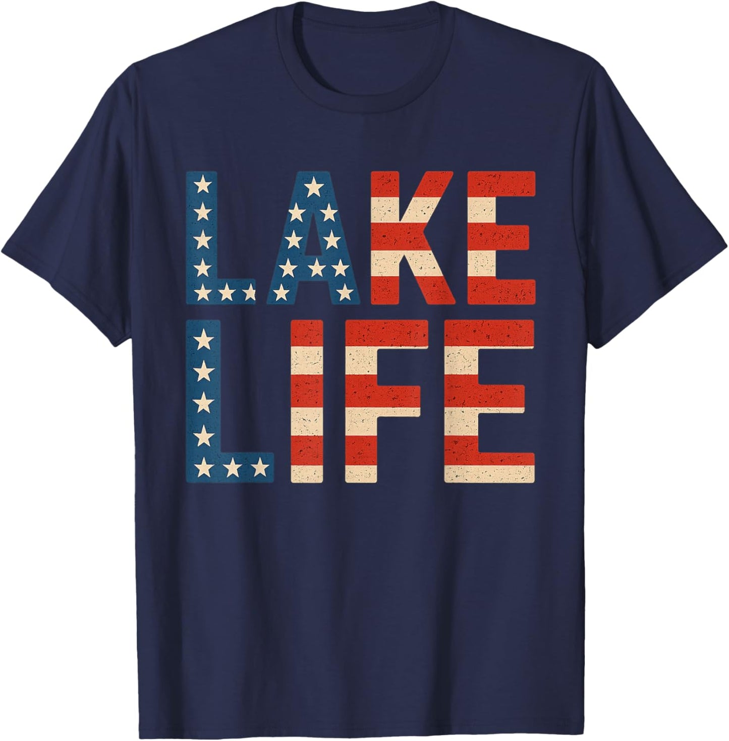 Vintage Lake Life 4th of July Patriotic T-Shirt - T-Shirt | Navy