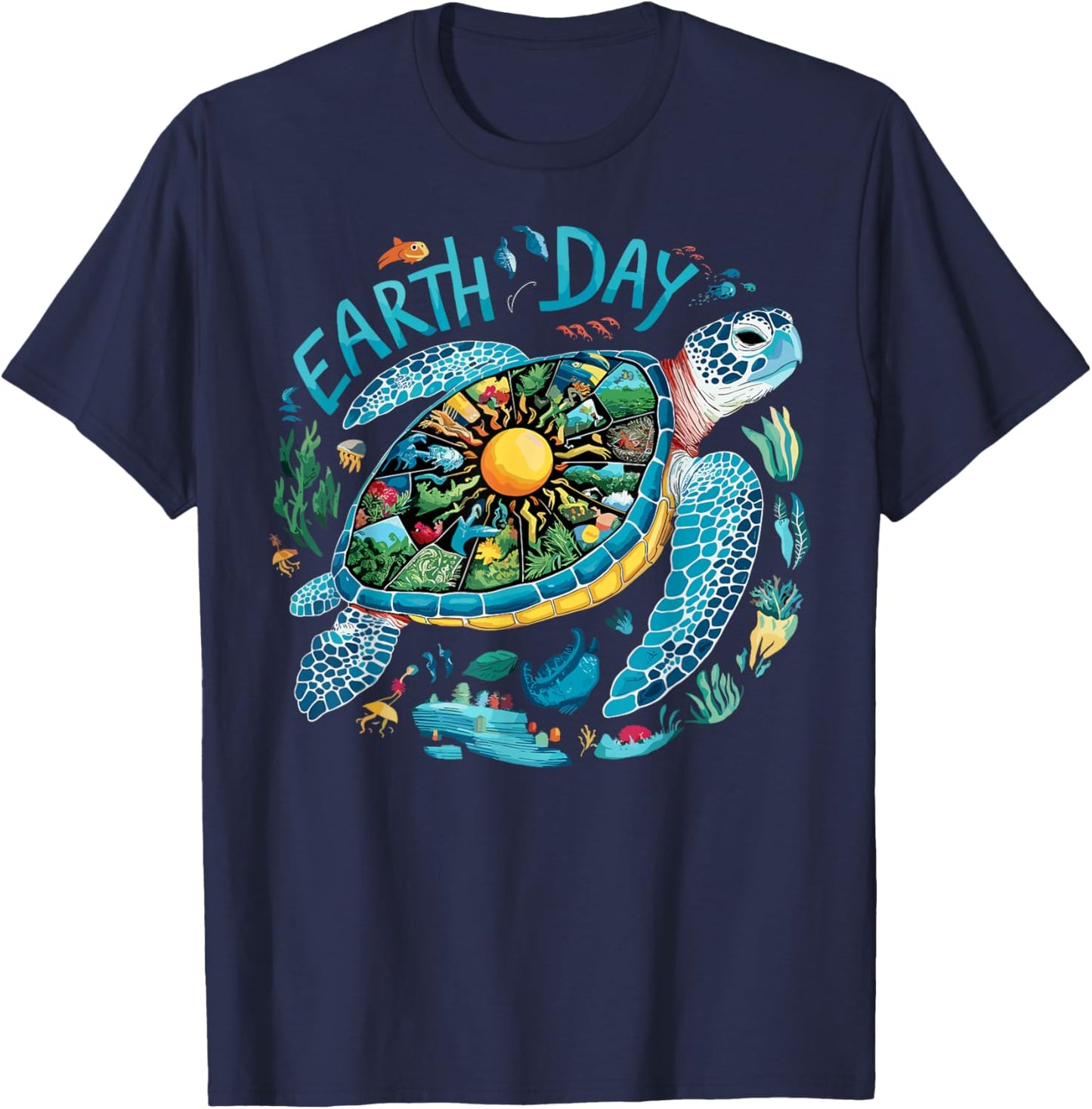 Earth Day Shirt Sea Turtle Save The Planet Women Men Natural T-Shirt - T-Shirt | Navy