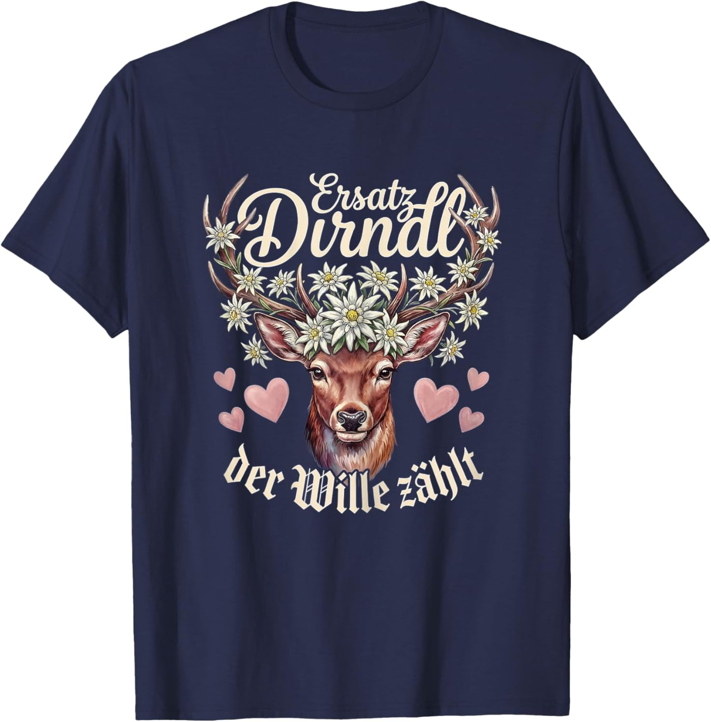 Hirsch Damen Trachtenshirt Dirndl Shirt Trachten T-Shirt - T-Shirt | Navy