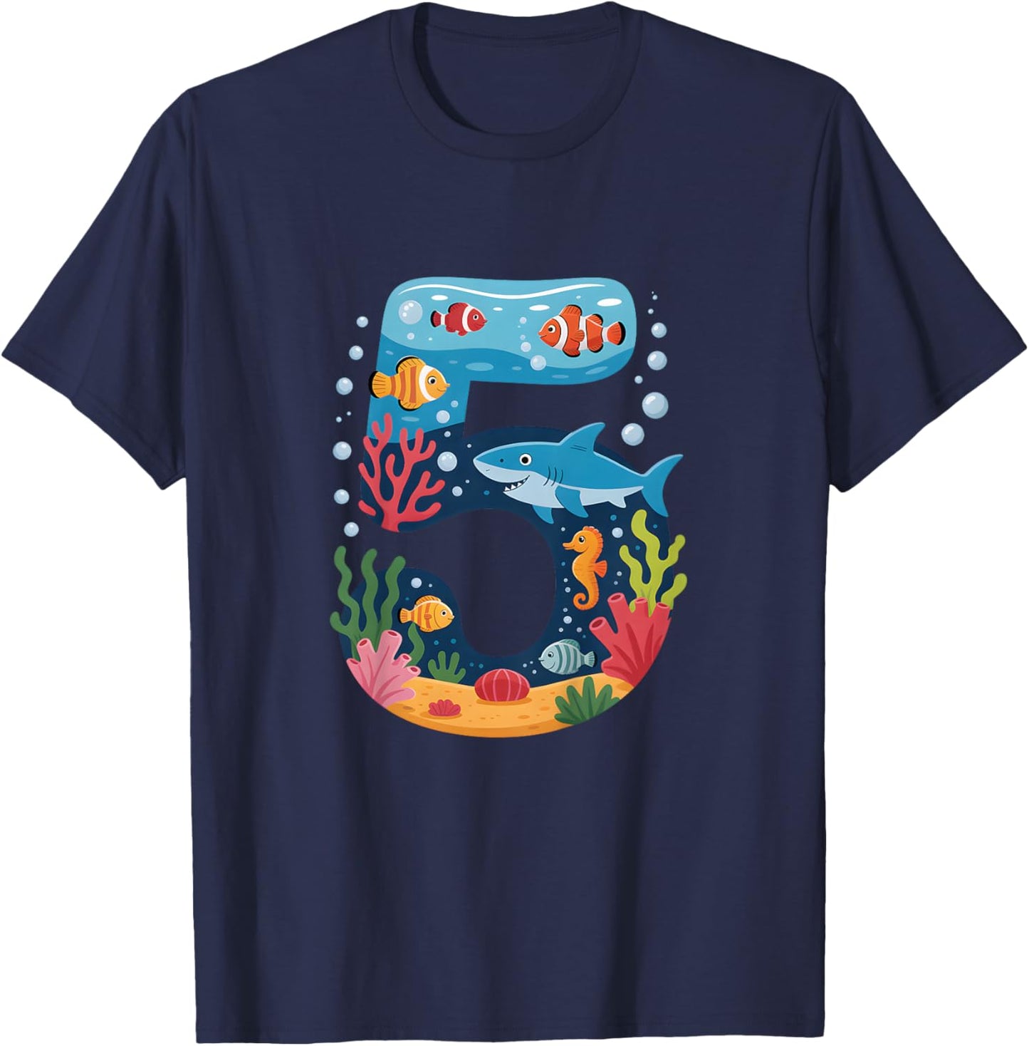 5. Geburtstag Ozean und Meerestiere Hai Kinder fünf Jahre alt T-Shirt - T-Shirt | Navy