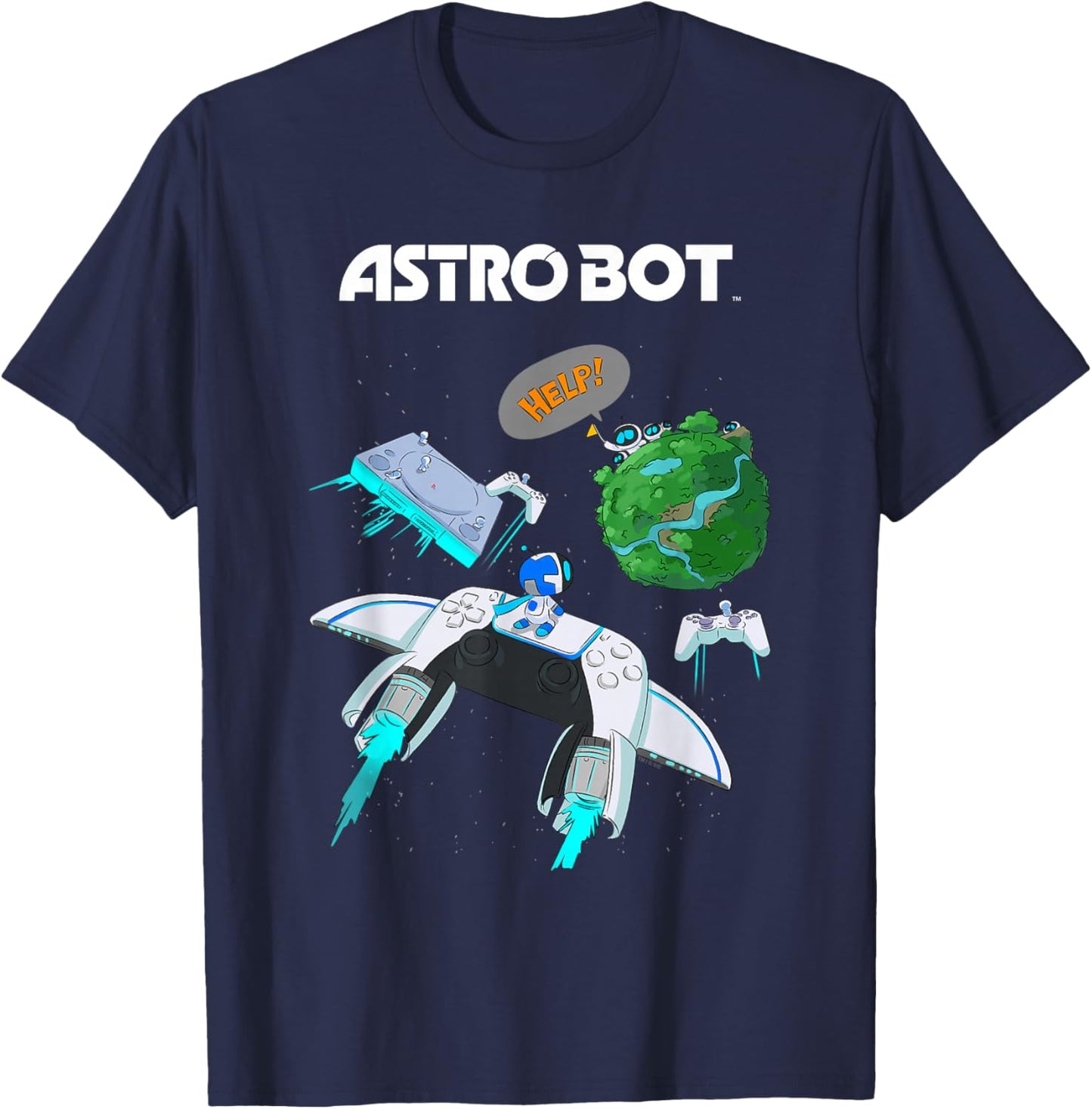 Astro Bot Controller and Console Rescue Mission Video Game T-Shirt - T-Shirt | Navy