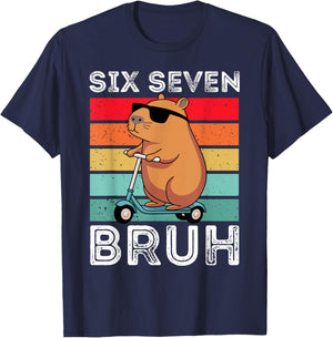 Six Seven Bruh 67 Meme Funny Cute Capybara T-Shirt - T-Shirt | Navy