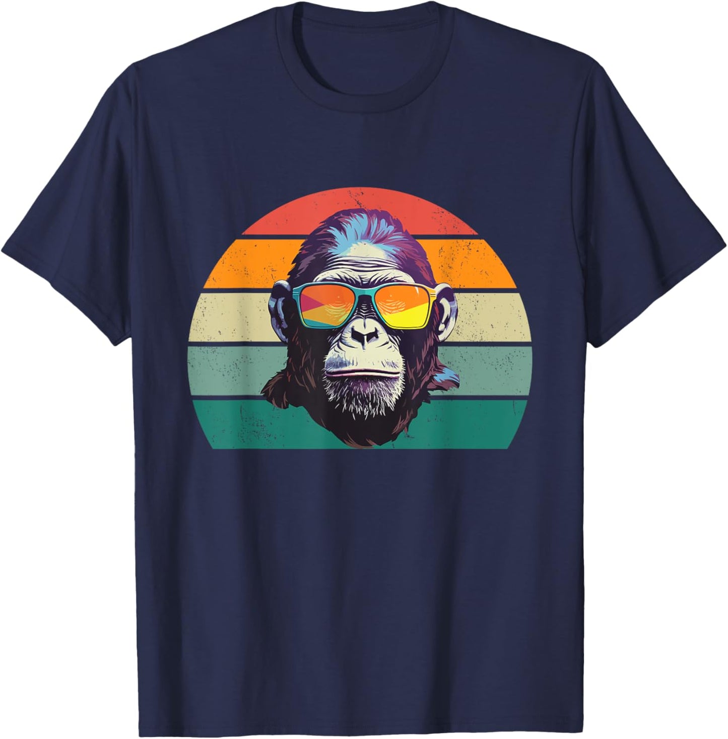 Funny Monkey In Sunglasses - Retro Cool Monkey Lover T-Shirt - T-Shirt | Navy