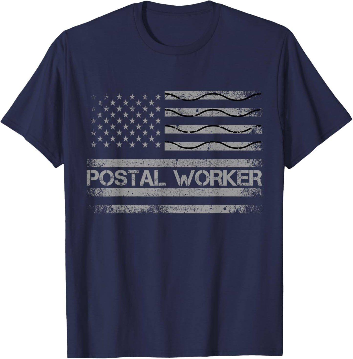 USA Flag Patriotic Postal Worker Mailman Mail Lady Novelty T-Shirt - T-Shirt | Navy