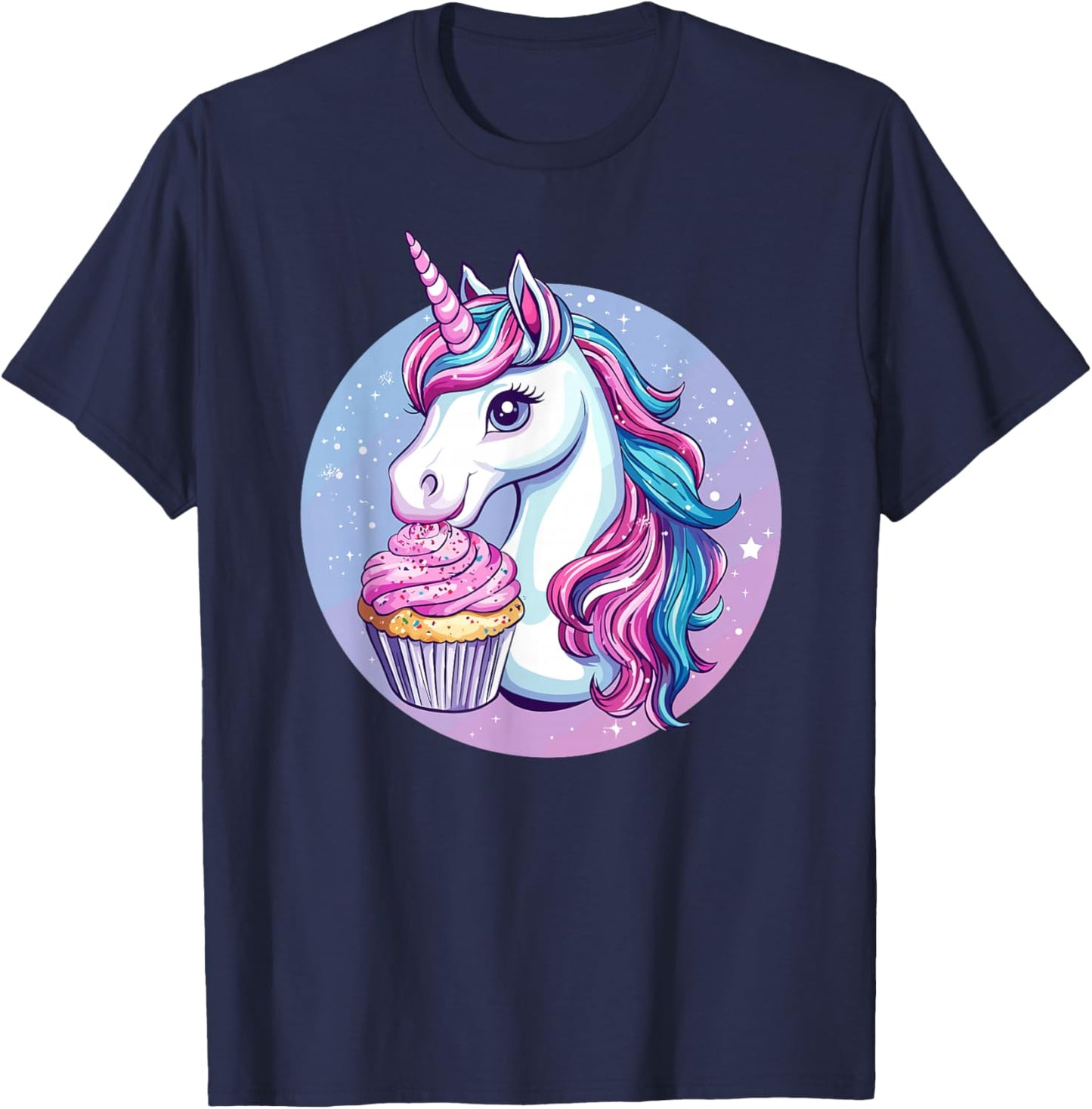Unicorn With Cupcake Starry Delight T-Shirt - T-Shirt | Navy