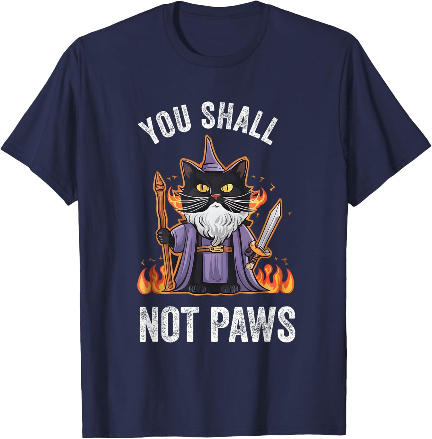 You Shall Not Paws Cute Funny RPG Cat Wizard T-Shirt - T-Shirt | Navy
