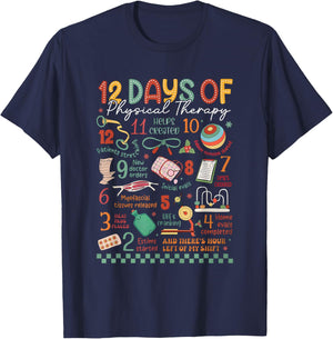 12 Days of Physical Therapy Christmas PT Physical Therapist T-Shirt - T-Shirt | Navy