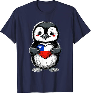 Chile Chilean Flag Heart Penguin Chilean Pride Chilean Roots T-Shirt - T-Shirt | Navy