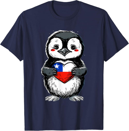 Chile Chilean Flag Heart Penguin Chilean Pride Chilean Roots T-Shirt - T-Shirt | Navy