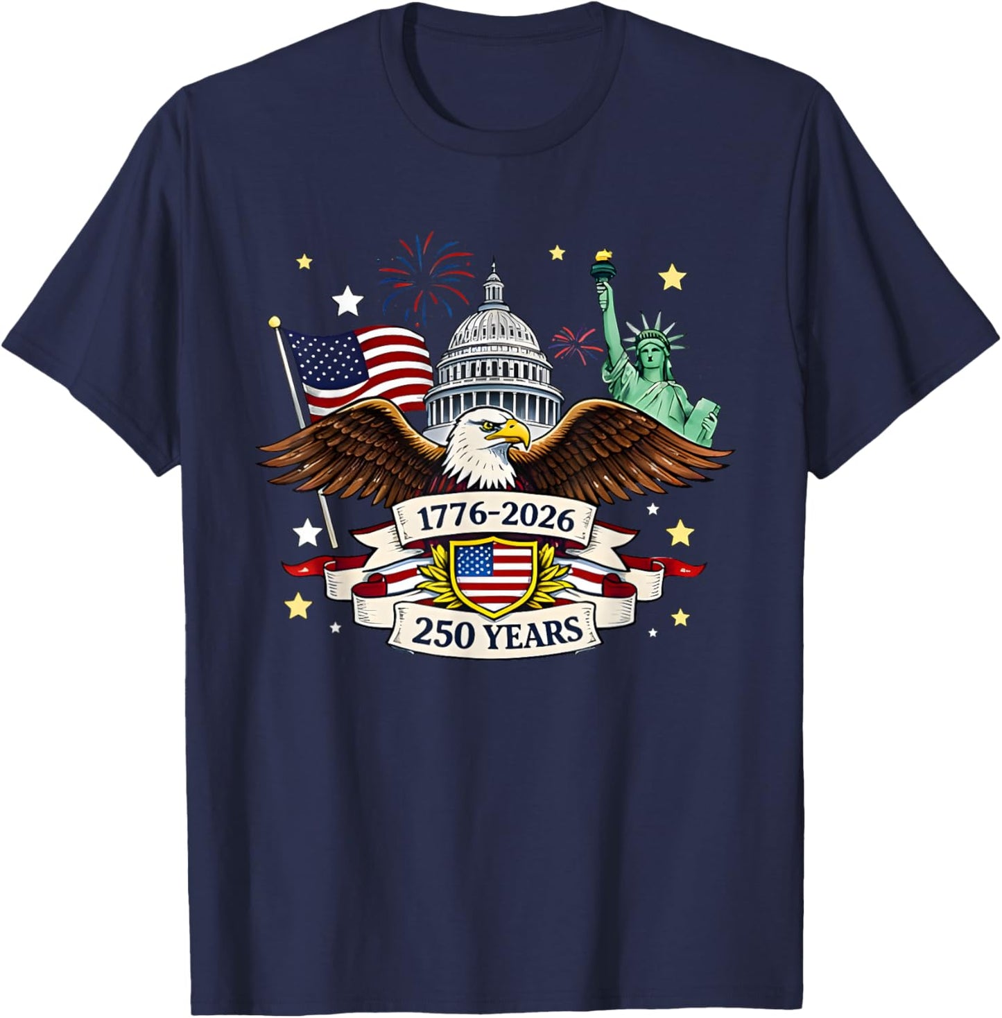 250 Years Flag Statue of Liberty 1776-2026 250th Birthday T-Shirt - T-Shirt | Navy