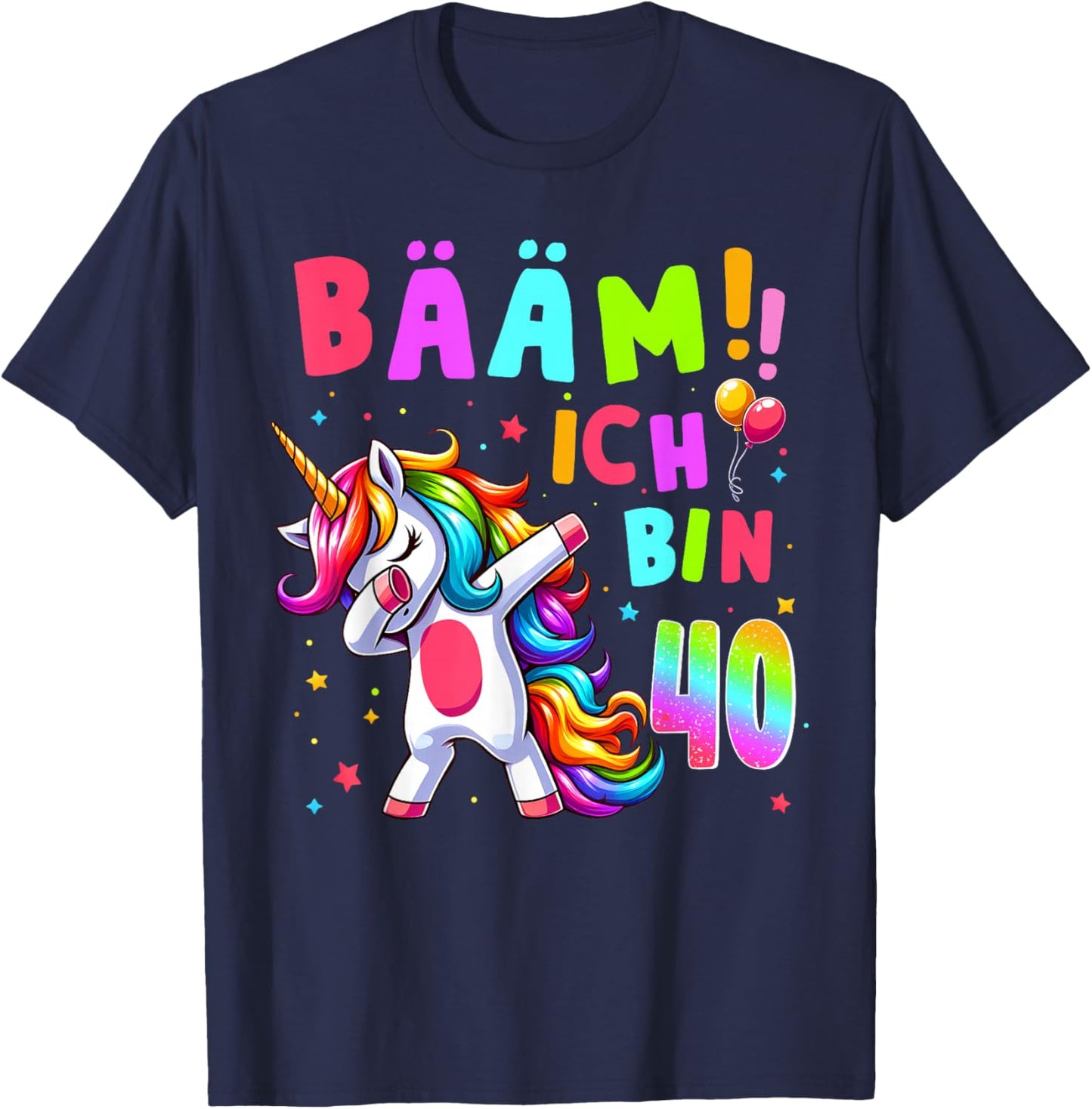 40 Geburtstag Mädchen 40 Jahre Tanzendes Lustiges Einhorn T-Shirt - T-Shirt | Navy