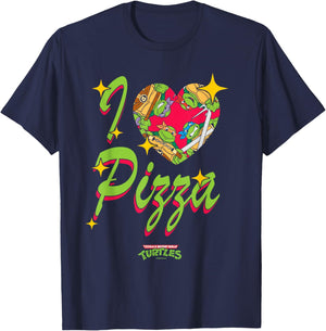 TMNT I Heart Pizza Retro Turtle Love Classic 90's Cartoon T-Shirt - T-Shirt | Navy