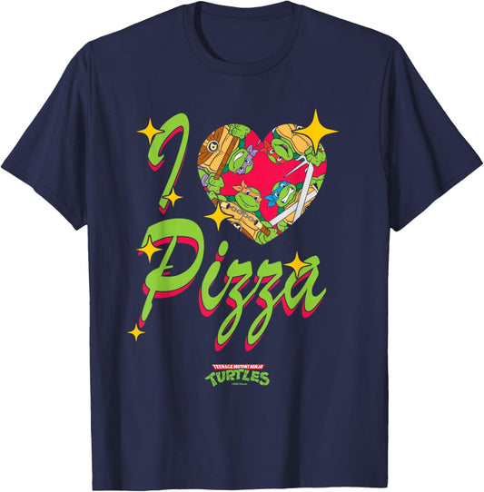 TMNT I Heart Pizza Retro Turtle Love Classic 90's Cartoon T-Shirt - T-Shirt | Navy