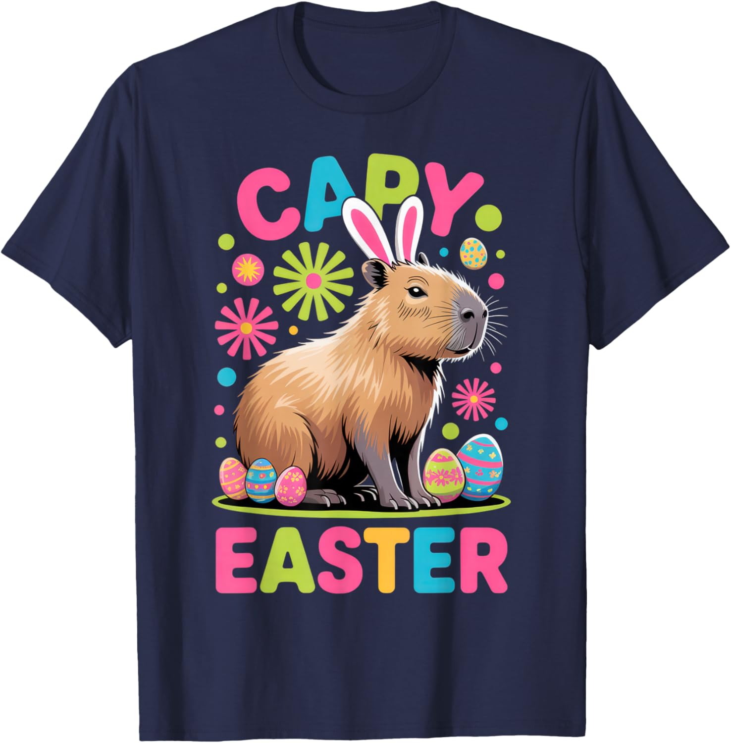 Capy Easter Fun Animal Lovers Easter Celebration T-Shirt - T-Shirt | Navy