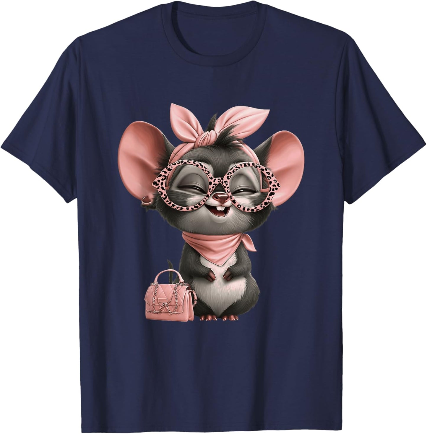 Niedliche Maus mit Brille, modisches Tierliebhaber-Design T-Shirt - T-Shirt | Navy