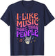 I Like Music More Than People Retro Skeleton Hand Rock On T-Shirt - T-Shirt | Navy