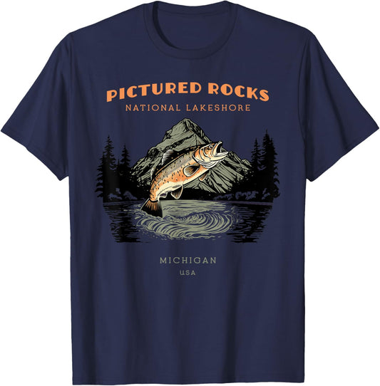 Pictured Rocks National Lakeshore Michigan Retro Vintage T-Shirt - T-Shirt | Navy
