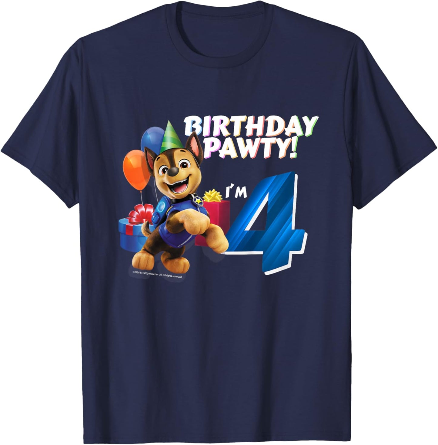 Official Paw Patrol Chase Birthday Party I'm 4 T-Shirt - T-Shirt | Navy