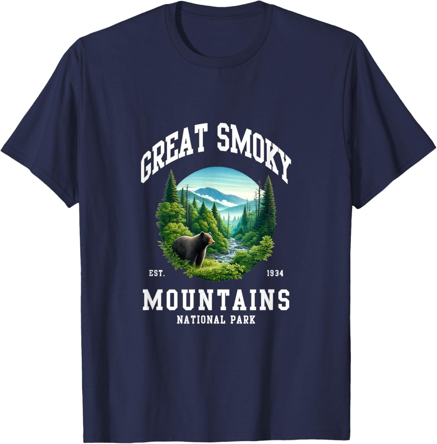Retro Great Smoky Mountains National Park Men Women Hiking T-Shirt - T-Shirt | Navy