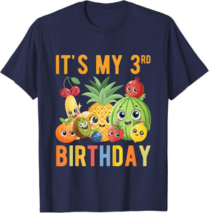 3 Year Old Fruit Birthday It's My 3rd Birthday Kids T-Shirt - T-Shirt | Navy
