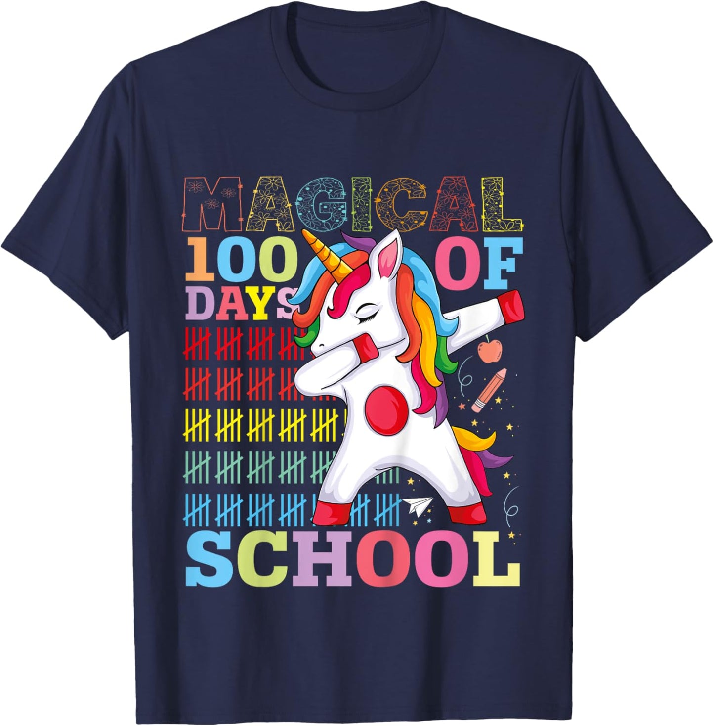 Unicorn Magical 100th Day of School Gift Boys Girls Kids T-Shirt - T-Shirt | Navy
